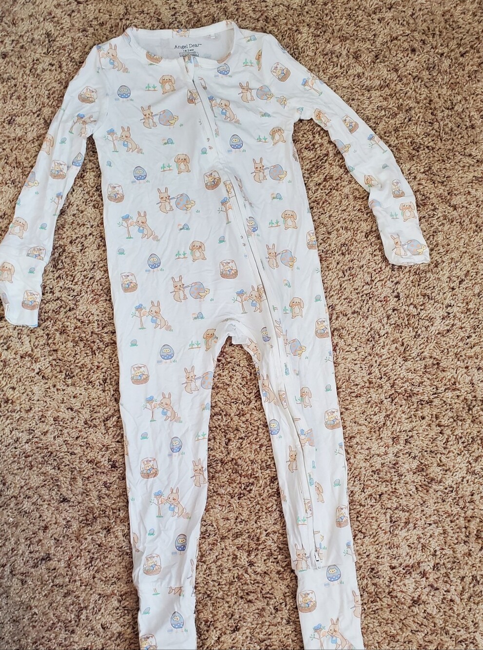 24mo Angel Dear Cream and Light Blue Bunny Print Footed One-Piece